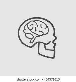 Human brain in skull vector icon. Simple isolated symbol sign outline pictogram.