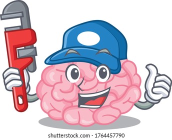 Human brain Smart Plumber cartoon character design with tool