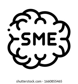 Human Brain Sme Business Icon Thin Line Vector. Sme Direction Of Thinking, Mind Anatomy Organ Concept Linear Pictogram. Monochrome Outline Sign Isolated Contour Symbol Illustration