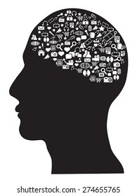 human brain with social media icons set
