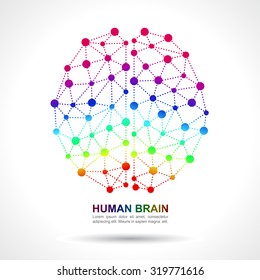 Human brain social network rainbow color on grey gradient background. Top view of human brain vector.