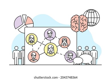 Human Brain as Social Science and Study of Individual and Society Vector Line Illustration