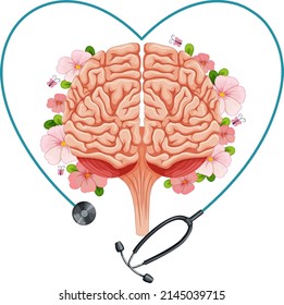 Human brain with stethoscope around illustration