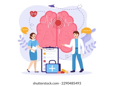 Human Brain Stroke Vector Illustration with Scientific Medical, Hemorrhage and Pain Point in Flat Cartoon Hand Drawn Landing Page Templates