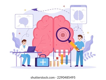 Ilustración de vectores de golpes de cerebro humano con un punto médico, de hemorragia y de dolor científico en las plantillas de las páginas de aterrizaje dibujadas a mano de dibujos planos