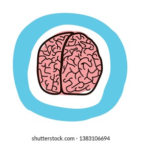 human brain in the style of the doodle, the human brain icon. Simple visualization of the brain in the style of hand drawing. Vector illustration.