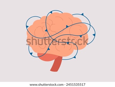 Human brain surrounded by the prickly thorns. Brain restriction or impairment function. Mental neurological disorders and illness concept. Vector flat illustration