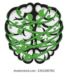 cerebro humano rodeado de viñas y hojas