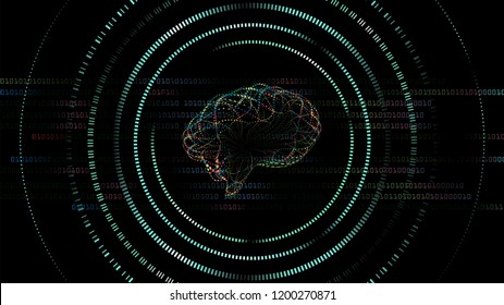 Human brain technology image with binary computer code or programing code on the background. It is good for Ai (Artificial Intelligence) or medical materials.