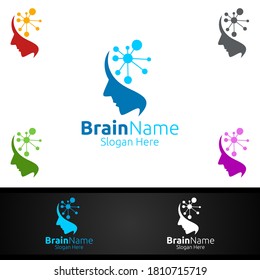Human Brain Technology Logo with Think Idea Concept Vector Design