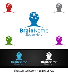Human Brain Technology Logo with Think Idea Concept Vector Design