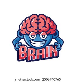 Cerebro humano con el logotipo de la mascota del cerebro del texto Ilustración vectorial del icono del diseño