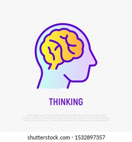 Human brain thin line icon. Symbol of thinking, creativity, idea. Modern vector illustration.