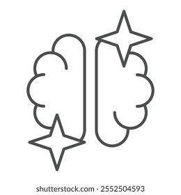 Icono de línea delgada del cerebro humano, concepto de la mente del conocimiento. Gráficos de Vector. Signo del órgano humano en el fondo blanco, icono del estilo del contorno para el móvil o el Diseño web