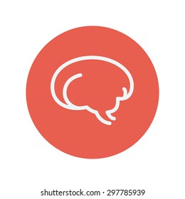 Human brain thin line icon for web and mobile minimalistic flat design. Vector white icon inside the red circle