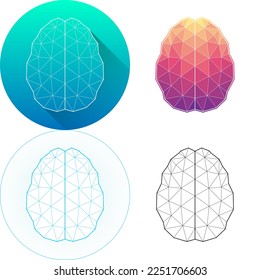Human Brain Top View Central Nervous System Medical Human Organ Logo Icon Minimalistic Triangulated Polygonal Low Poly, Line Art Long Shadow Isolated on White Background