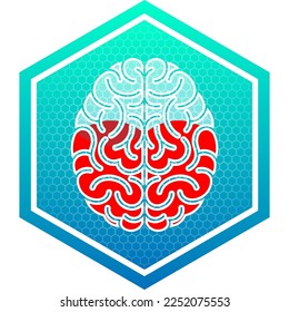 Human Brain Top View Central Nervous System Healthy Translucent Glass Container Fluid Blood Filled Medical Icon Logo Pictogram Hexagon Isolated on White Background