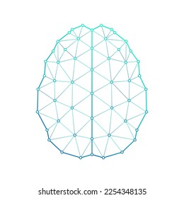 Human Brain Top View Central Nervous System Polygonal Low Poly Triangulated Mesh Connect Dots Medical Logo Symbol, Line Art einzeln auf weißem Hintergrund