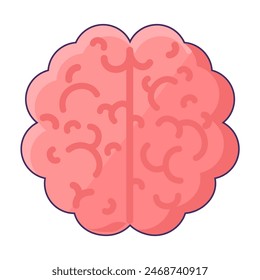 Human brain top view icon. Convolutions of human brain organ, medical stroked cartoon element for modern and retro design. Simple color vector pictogram isolated on white background
