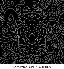 Human brain top view. Ornate pattern . Vector illustration.  
