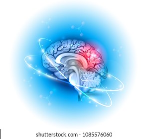 Human brain treatment concept on a beautiful light blue radial background