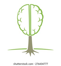 Human brain tree symbol think green concept vector illustration.