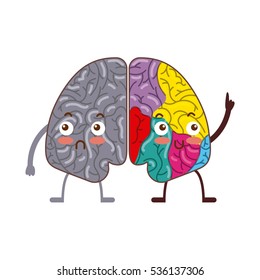 human brain with two cerebral hemispheres icon over white background. colorful design. vector illustraiton