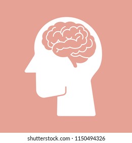 Human Brain Vector Flat Icon Pictogram Symbol On Pink Background Easy To Edit Stoke And Color