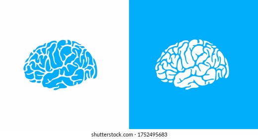 Human brain vector icon illustration isolated on white and blue background