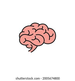 Human brain vector icon illustration, brain symbol in line style isolated on white background