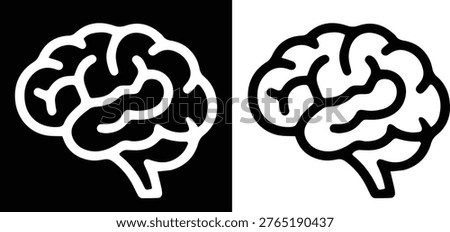 Human brain vector icon set. Minimalist line art of brain anatomy for intelligence, creative thinking, and mental health concept isolated on black and white background.