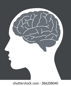 Human brain vector illustration with face profile.