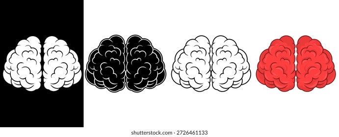 Conjunto de iconos de Ilustración vectorial cerebral humana para neurología salud mental Diseño minimalista plano en estilos rojos blancos negros aislados en fondos para proyectos educativos y médicos.