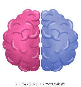 Human brain vector illustration, left brain and right brain, hand drawn human mind clip art, watercolor style illustration