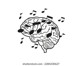 
a human brain vector logo illustration that likes to listen to music suitable for article illustrations or t-shirt printing graphic designs