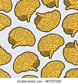 Human brain vector outline illustration pattern isolated on white background, for medical, genetics and healthcare design