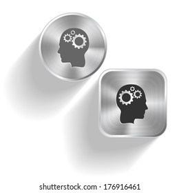 El cerebro humano. Botones de acero de conjunto de vectores