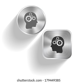 Human brain. Vector set steel buttons