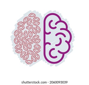 Human brain in violet on blue background. Symbol of creativity