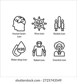 Cérebro humano, Vírus, Foguete, Cachoeira, Robô, Cientista, ícone