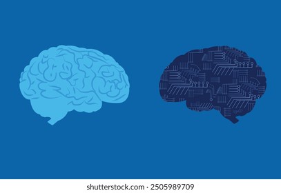 human brain vs brain with circuits, transition from human thought to artificial intelligence, artificial intelligence