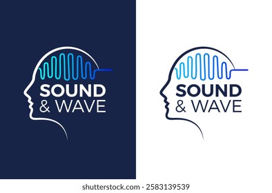 human brain wave logo, human sound logo, sound wave logo design,  brain wave technology logo design concept vector Icon pulse, frequency and digital voice technology business audio music company