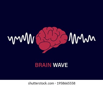 Human Brain Waves. Brain Activity Wave concept. Pink Mind with Mental Wave. Isolated blue background. Vector illustration.