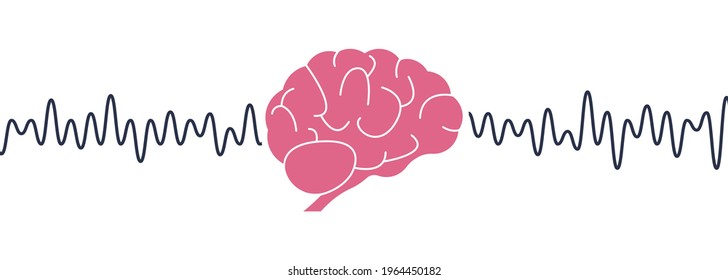 Human Brain Waves. Brain Activity Wave concept. Pink Mind with Mental Wave. Isolated white background. Vector illustration.