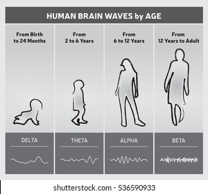 Human Brain Waves by Age Chart Diagram - People Silhouettes in Gray Colors