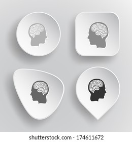 Human brain. White flat vector buttons on gray background.