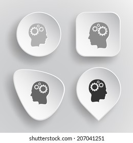 Human brain. White flat vector buttons on gray background.