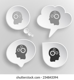 Human brain. White flat vector buttons on gray background.