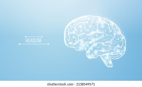 Human brain. Wireframe low poly style. Concept for medical, brain cancer, neural network.  Abstract modern 3d vector illustration on blue background. 