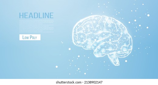 Human brain. Wireframe low poly style. Concept for medical, brain cancer, neural network.  Abstract modern 3d vector illustration on blue background. 